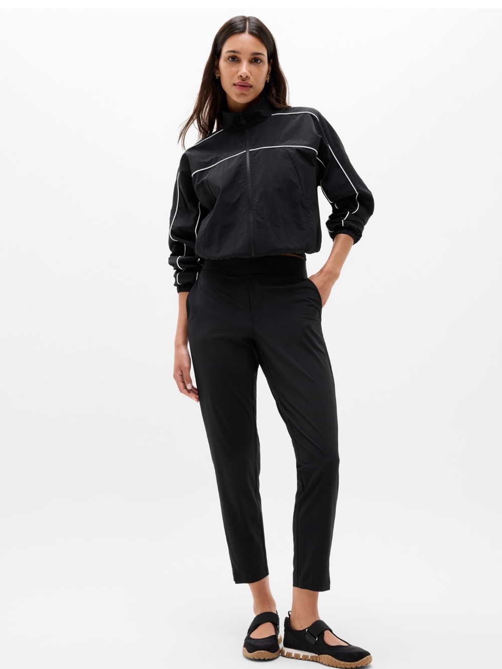 Athleta Black Slim Ankle-Length Track Joggers